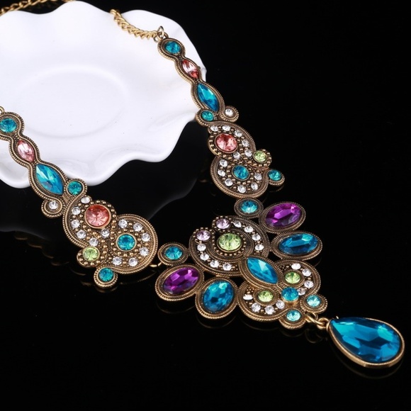 Blue and Gold Tone Statement Necklace - Picture 3 of 9